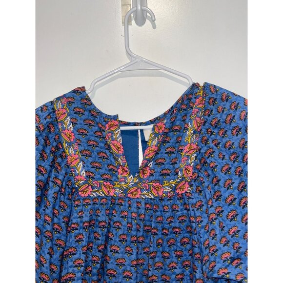 Cleobella Blue  Floral Print Mini Dress 3/4 Sleeves - Size S Boho - Picture 4 of 11